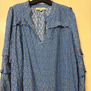 LOFT Blue Blouse with Patterned Design